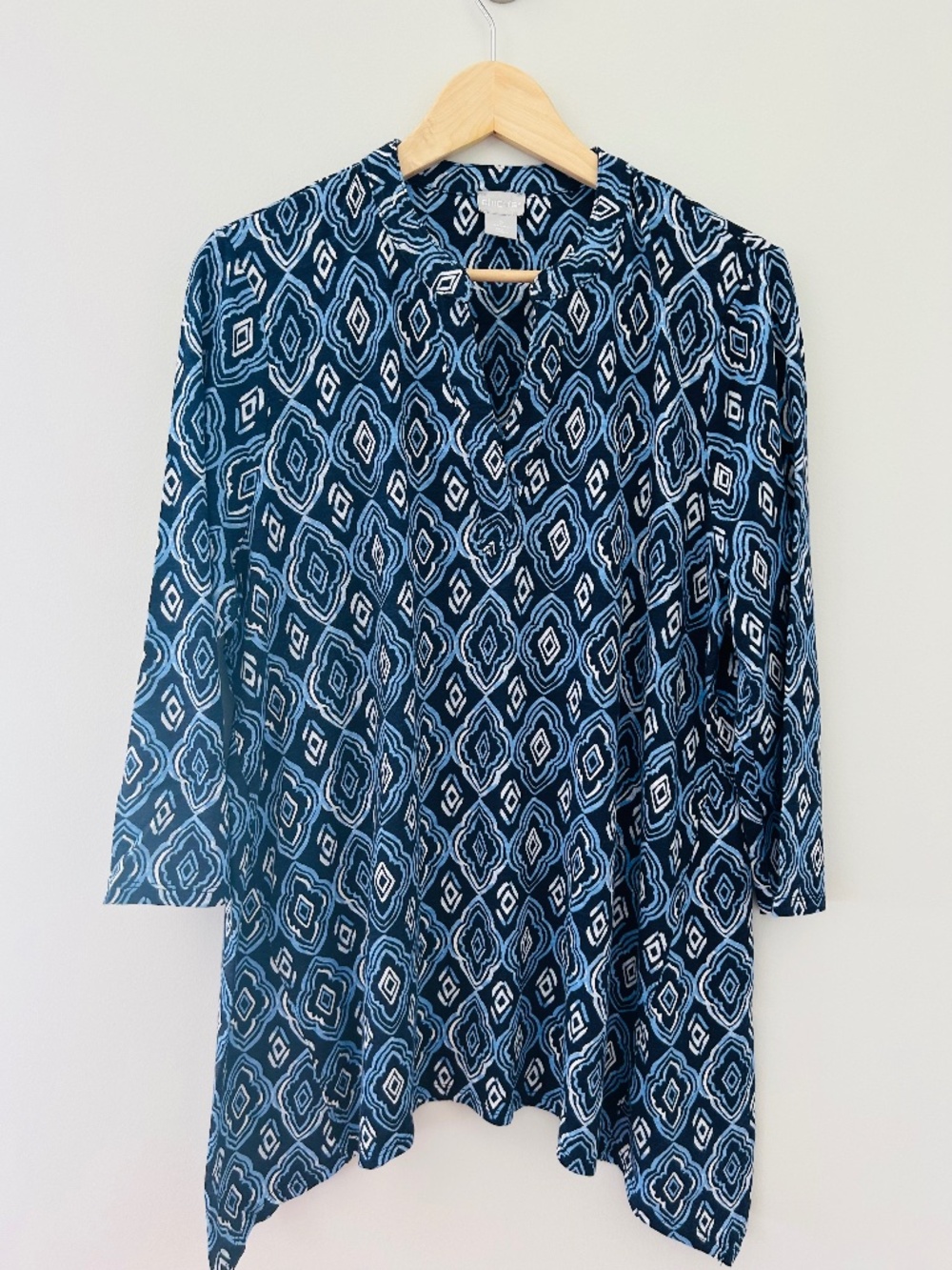 Chico's Cotton Slub Diamond 3 Qtr Slv Tunic in Classic Navy Sz 2/L - EUC
